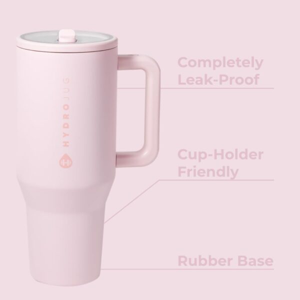HydroJug Traveler - 40 oz Water Bottle with Handle & Flip Straw - Fits in Cup Holder, Leak Resistant Tumbler-Reusable Insulated Stainless Steel & Rubber Base - Gifts for Women & Men, Pink Sand - Image 3