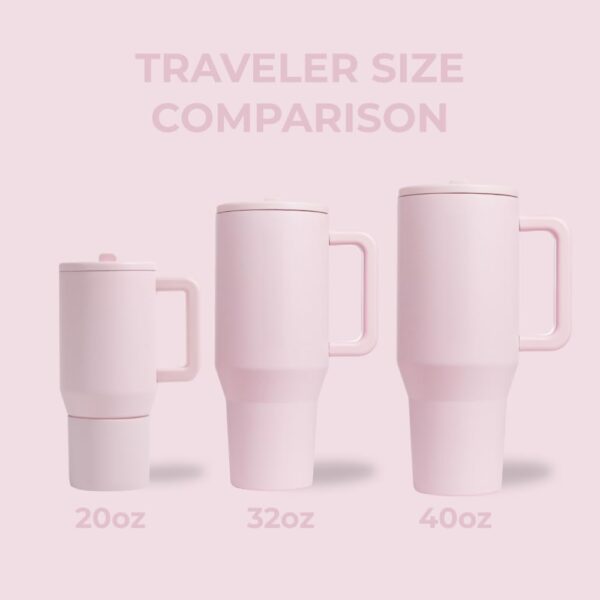 HydroJug Traveler - 40 oz Water Bottle with Handle & Flip Straw - Fits in Cup Holder, Leak Resistant Tumbler-Reusable Insulated Stainless Steel & Rubber Base - Gifts for Women & Men, Pink Sand - Image 5
