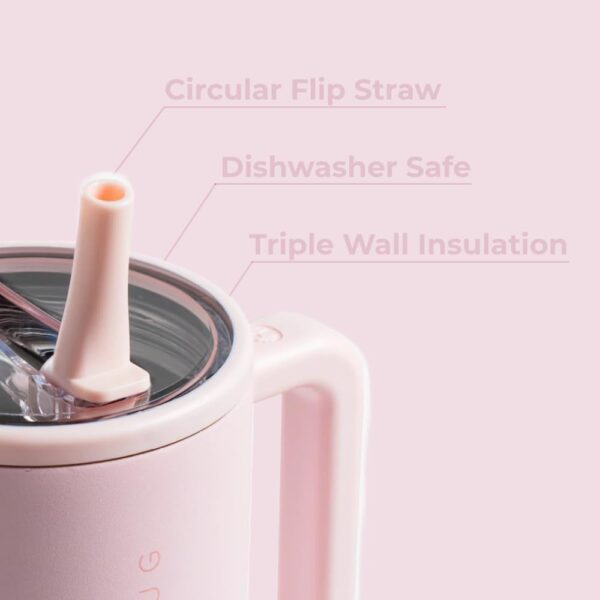 HydroJug Traveler - 40 oz Water Bottle with Handle & Flip Straw - Fits in Cup Holder, Leak Resistant Tumbler-Reusable Insulated Stainless Steel & Rubber Base - Gifts for Women & Men, Pink Sand - Image 4