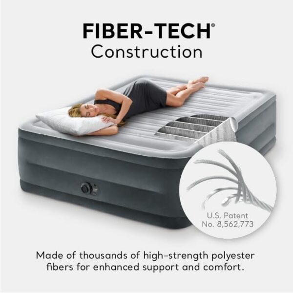 Intex 64417ED 22in Queen Dura-Beam Comfort Plush High-Rise Inflatable Air Mattress with Built in Pump for Travel and Camping, 600lb Weight Capacity - Image 5