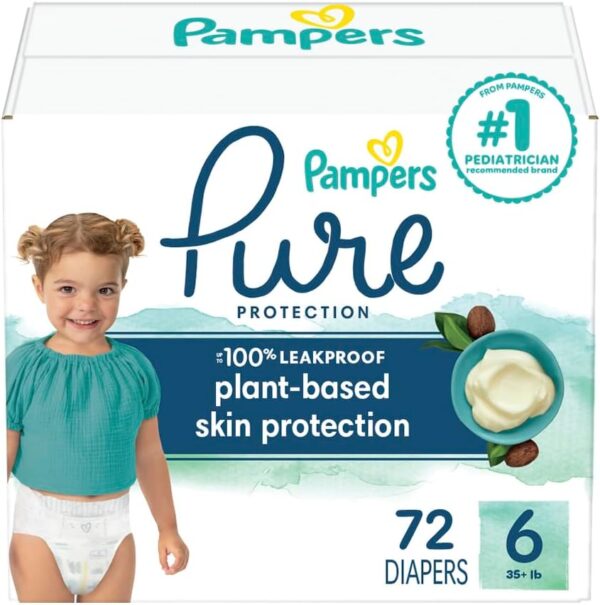 Pampers Pure Protection Baby Diapers, Size 5 (27+ lbs), 132 Count, Up to 100% Leakproof, Premium Plant-based Skin Protection, Hypoallergenic Soft Diapers - Image 36