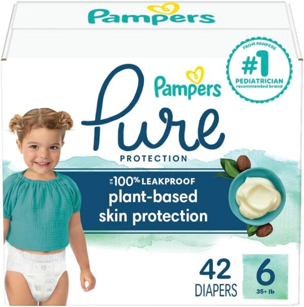 Pampers Pure Protection Baby Diapers, Size 5 (27+ lbs), 132 Count, Up to 100% Leakproof, Premium Plant-based Skin Protection, Hypoallergenic Soft Diapers - Image 39