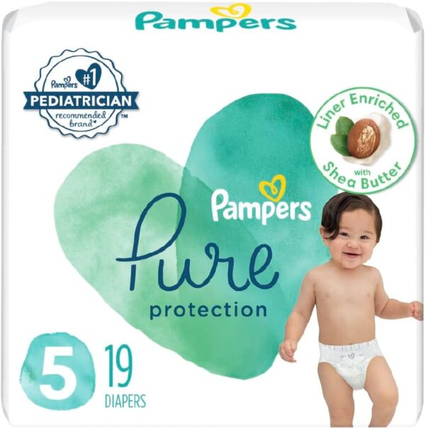 Pampers Pure Protection Baby Diapers, Size 5 (27+ lbs), 132 Count, Up to 100% Leakproof, Premium Plant-based Skin Protection, Hypoallergenic Soft Diapers - Image 35