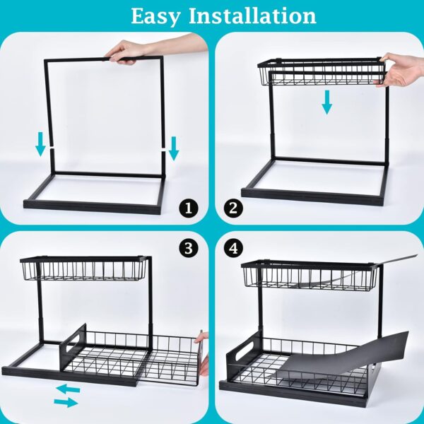 REALINN Under Sink Organizer, Pull Out Cabinet Organizer Slide Out Sink Shelf Cabinet Storage Shelves, Storages for Kitchen Bathroom, Black, 2 Pack - Image 7