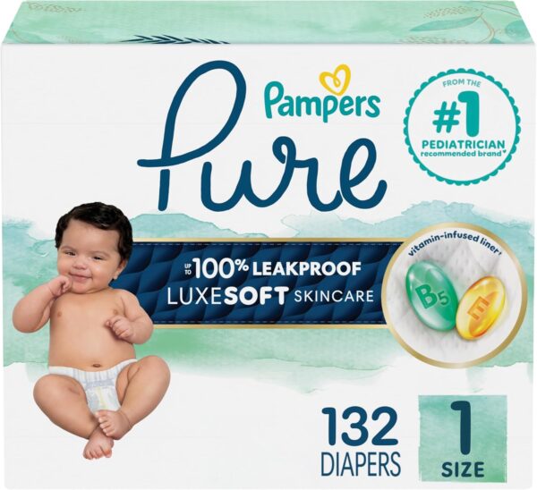 Pampers Pure Protection Baby Diapers, Size 5 (27+ lbs), 132 Count, Up to 100% Leakproof, Premium Plant-based Skin Protection, Hypoallergenic Soft Diapers - Image 29