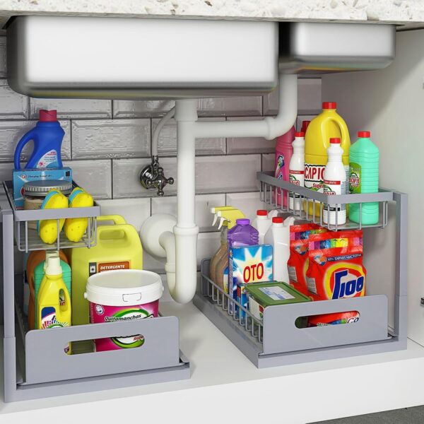 REALINN Under Sink Organizer, Pull Out Cabinet Organizer Slide Out Sink Shelf Cabinet Storage Shelves, Storages for Kitchen Bathroom, Black, 2 Pack - Image 10