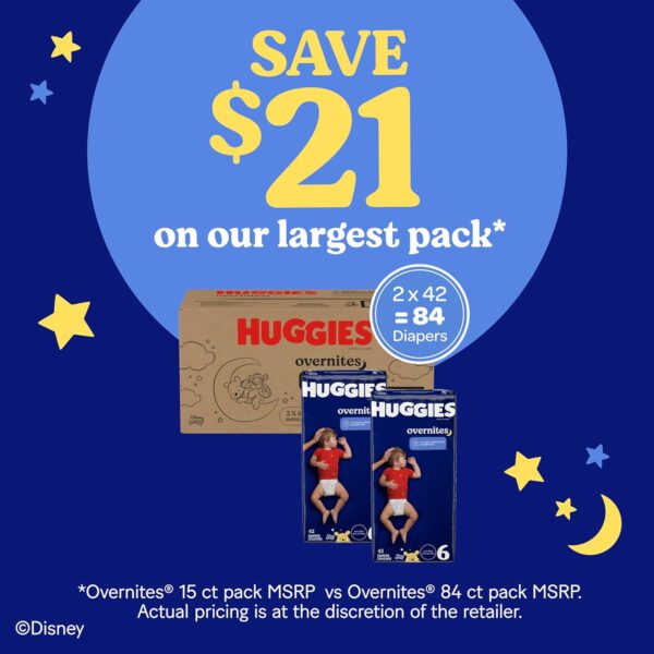 Huggies Size 6 Overnites Baby Diapers: Overnight Diapers, Size 6 (35+ lbs), 84 Ct (2 Packs of 42), Packaging May Vary - Image 5