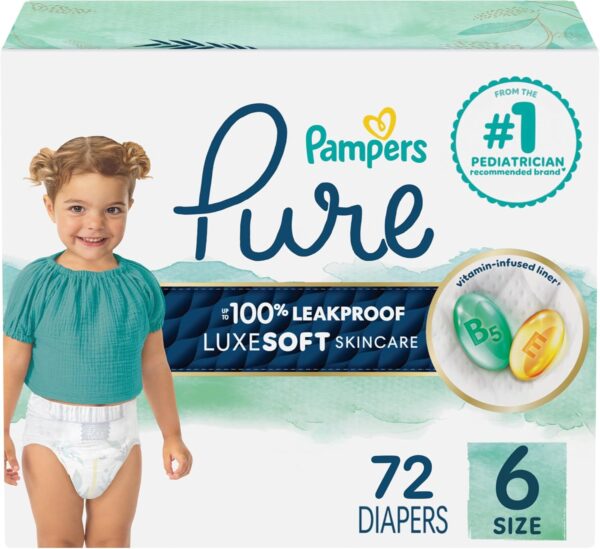 Pampers Pure Protection Baby Diapers, Size 5 (27+ lbs), 132 Count, Up to 100% Leakproof, Premium Plant-based Skin Protection, Hypoallergenic Soft Diapers - Image 30