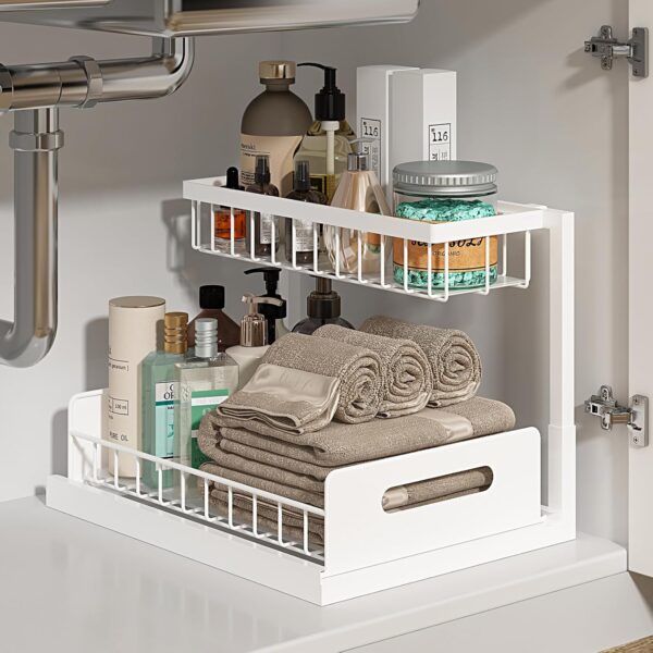 REALINN Under Sink Organizer, Pull Out Cabinet Organizer Slide Out Sink Shelf Cabinet Storage Shelves, Storages for Kitchen Bathroom, Black, 2 Pack - Image 11