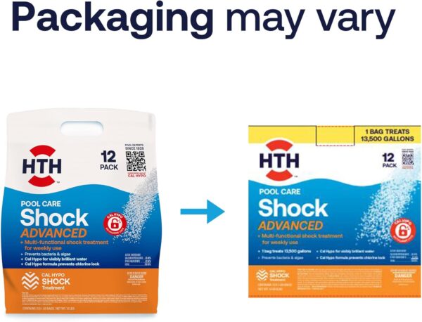 HTH 52037R Pool Care Shock Advanced, Swimming Pool Chemical - Cal Hypo Formula, Prevents Bacteria & Algae, Restores Crystal Clear Water - Shock Treatment, 1lb (12 Pack) - Image 5