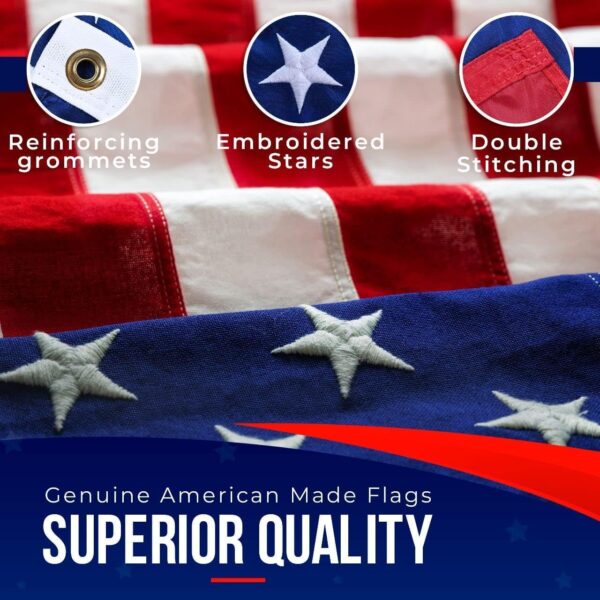 American Flag | American Flags for Outside 3X5 |100% Made in USA Flag - Premium US Flag 3X5 Heavy Duty Outdoor with Embroidered Stars and Sewn Stripes. - Image 3