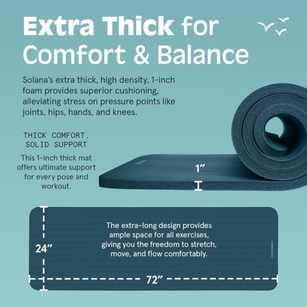 Retrospec Solana Yoga Mat 1" Thick With Nylon Carry Strap for Men & Women - Non Slip Exercise Mat for Home Yoga, Pilates, Stretching, Floor & Fitness Workouts - Image 3