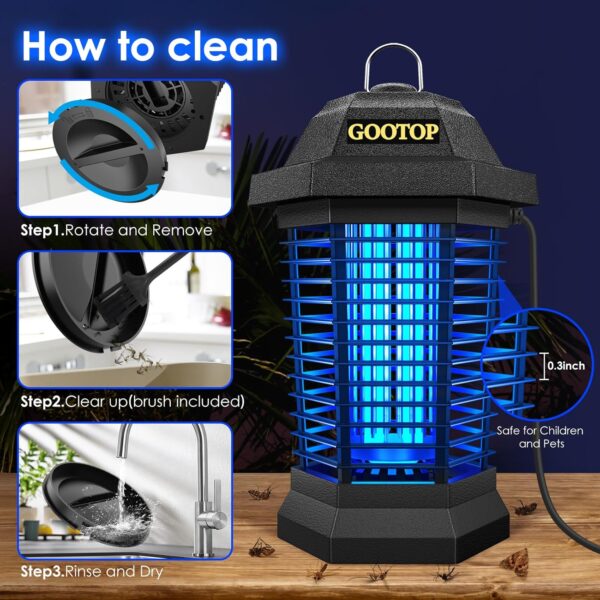 GOOTOP Bug Zapper Outdoor, Mosquito Zapper, Electric Fly Zapper, Mosquito Killer, Fly Traps, 3 Prong Plug, Flying Insects Zapper Indoor Outdoor 90-130V, 4200V, ABS Plastic Outer (Black) - Image 8