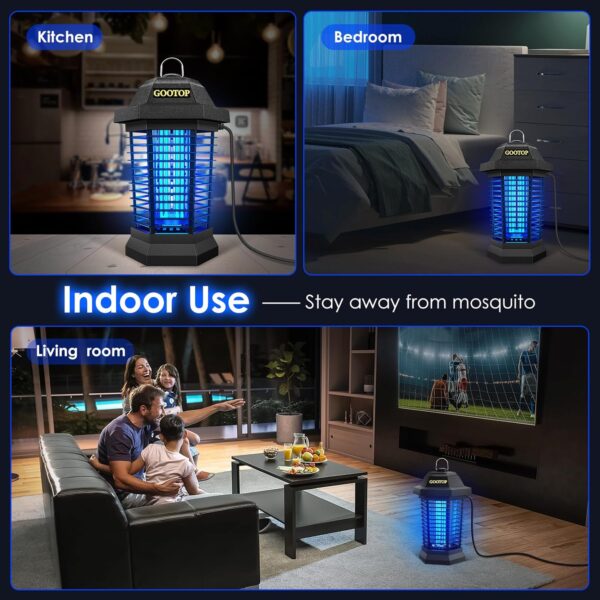 GOOTOP Bug Zapper Outdoor, Mosquito Zapper, Electric Fly Zapper, Mosquito Killer, Fly Traps, 3 Prong Plug, Flying Insects Zapper Indoor Outdoor 90-130V, 4200V, ABS Plastic Outer (Black) - Image 7