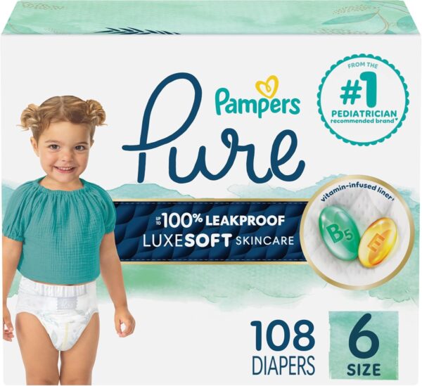 Pampers Pure Protection Baby Diapers, Size 5 (27+ lbs), 132 Count, Up to 100% Leakproof, Premium Plant-based Skin Protection, Hypoallergenic Soft Diapers - Image 25
