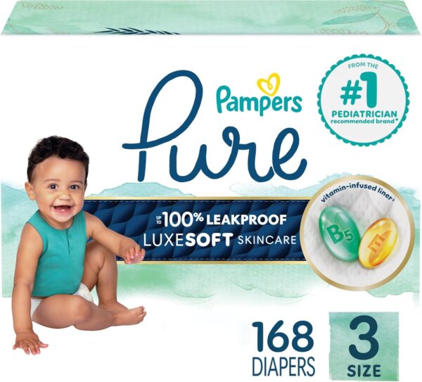 Pampers Pure Protection Baby Diapers, Size 5 (27+ lbs), 132 Count, Up to 100% Leakproof, Premium Plant-based Skin Protection, Hypoallergenic Soft Diapers - Image 37
