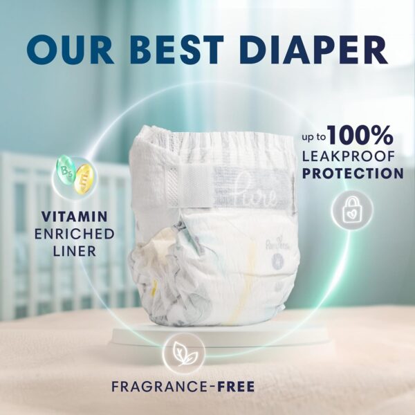 Pampers Pure Protection Baby Diapers, Size 5 (27+ lbs), 132 Count, Up to 100% Leakproof, Premium Plant-based Skin Protection, Hypoallergenic Soft Diapers - Image 2