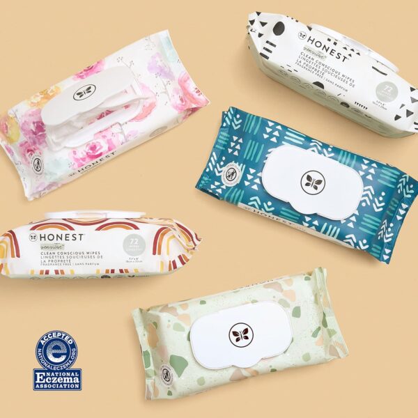 The Honest Company Clean Conscious Multi-Use Wipes | Hypoallergenic + Unscented for Sensitive Skin | Over 99% Water, Compostable, Plant Based, Baby Wipes | Pattern Play, 720 Count - Image 4
