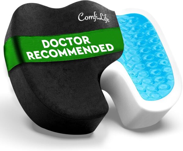 ComfiLife Premium Gel & Memory Foam Seat Cushion u2013 Doctor Recommended Office Chair Cushion, Car Seat Cushion u2013 Chair Cushions for Back & Sciatica Pain Relief u2013 Seat Cushions for Office & Desk (Black)