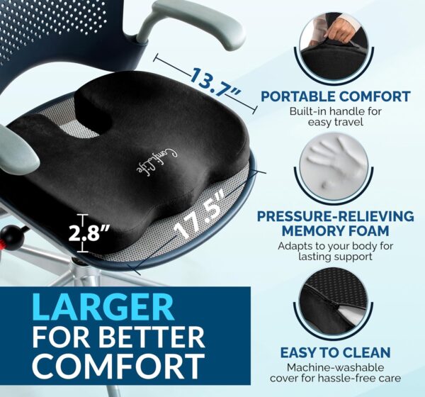 ComfiLife Premium Gel & Memory Foam Seat Cushion u2013 Doctor Recommended Office Chair Cushion, Car Seat Cushion u2013 Chair Cushions for Back & Sciatica Pain Relief u2013 Seat Cushions for Office & Desk (Black) - Image 5