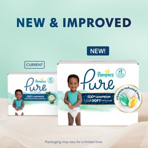Pampers Pure Protection Baby Diapers, Size 5 (27+ lbs), 132 Count, Up to 100% Leakproof, Premium Plant-based Skin Protection, Hypoallergenic Soft Diapers - Image 11