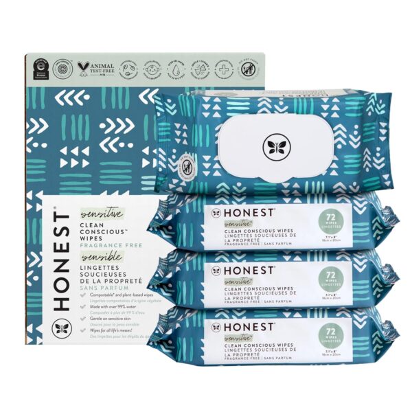 The Honest Company Clean Conscious Multi-Use Wipes | Hypoallergenic + Unscented for Sensitive Skin | Over 99% Water, Compostable, Plant Based, Baby Wipes | Pattern Play, 720 Count - Image 32