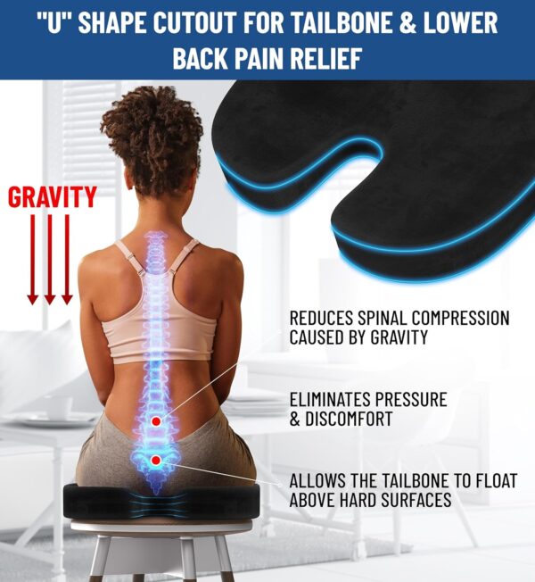Everlasting Comfort Doctor Recommended Memory Foam Seat Cushion for Office Chairs & Car Seat - Ergonomic Office Desk Accessories for Tailbone Pain Relief, Sciatica & Back Support - Image 3