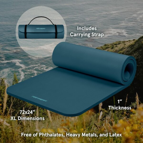 Retrospec Solana Yoga Mat 1" Thick With Nylon Carry Strap for Men & Women - Non Slip Exercise Mat for Home Yoga, Pilates, Stretching, Floor & Fitness Workouts - Image 2