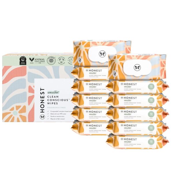 The Honest Company Clean Conscious Multi-Use Wipes | Hypoallergenic + Unscented for Sensitive Skin | Over 99% Water, Compostable, Plant Based, Baby Wipes | Pattern Play, 720 Count - Image 26
