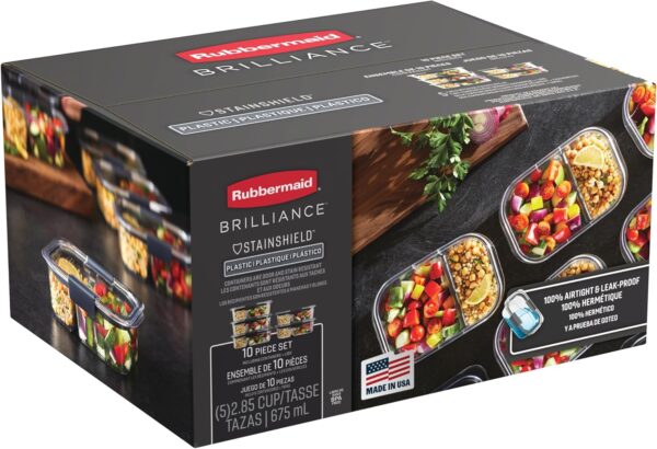 Rubbermaid Brilliance Food Storage Containers BPA Free Airtight Lids Ideal for Lunch Meal Prep & Leftovers Set of 5 (3.2 Cup) - Image 18