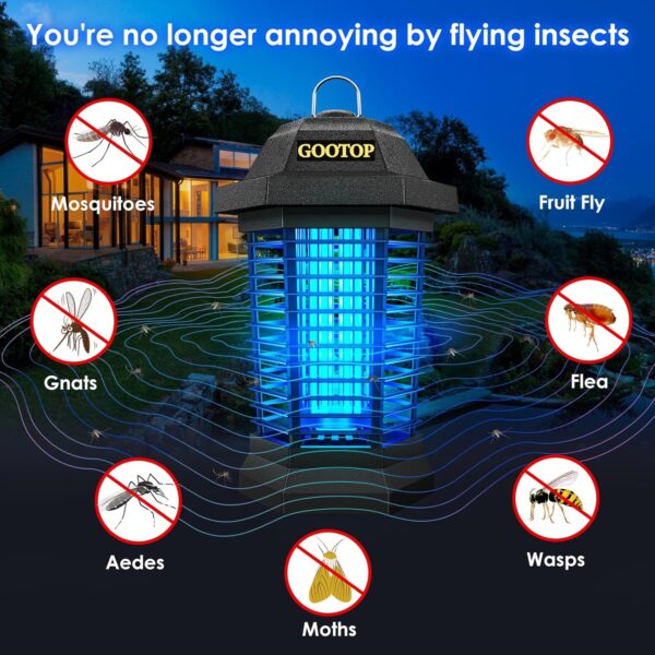 GOOTOP Bug Zapper Outdoor, Mosquito Zapper, Electric Fly Zapper, Mosquito Killer, Fly Traps, 3 Prong Plug, Flying Insects Zapper Indoor Outdoor 90-130V, 4200V, ABS Plastic Outer (Black) - Image 3