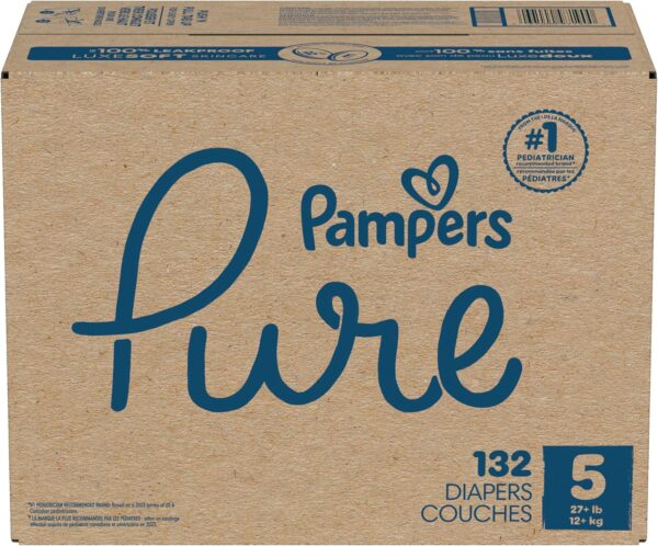 Pampers Pure Protection Baby Diapers, Size 5 (27+ lbs), 132 Count, Up to 100% Leakproof, Premium Plant-based Skin Protection, Hypoallergenic Soft Diapers - Image 13