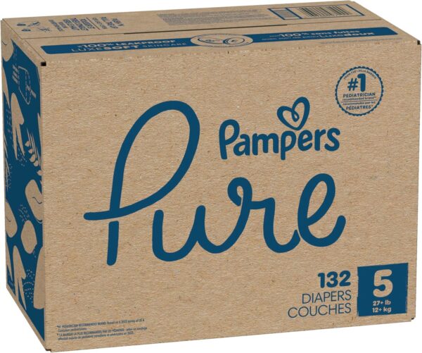 Pampers Pure Protection Baby Diapers, Size 5 (27+ lbs), 132 Count, Up to 100% Leakproof, Premium Plant-based Skin Protection, Hypoallergenic Soft Diapers - Image 14