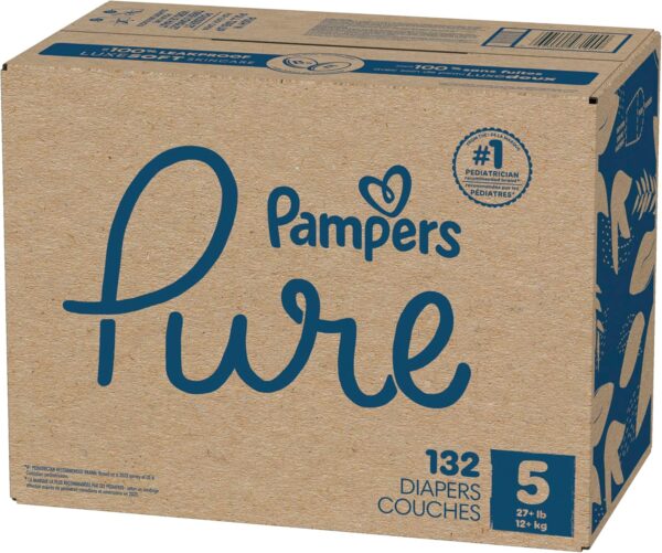 Pampers Pure Protection Baby Diapers, Size 5 (27+ lbs), 132 Count, Up to 100% Leakproof, Premium Plant-based Skin Protection, Hypoallergenic Soft Diapers - Image 15